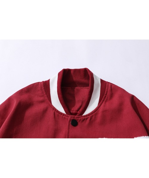 HOOK（フック）の「【HOOK】【新作】 アメカジ袖配色切り替えドッキングブルゾン ワッペン刺繍入り（スタジャン・メンズ・ブラック/レッド/グリーン・M/L/XL）」の15枚目の写真