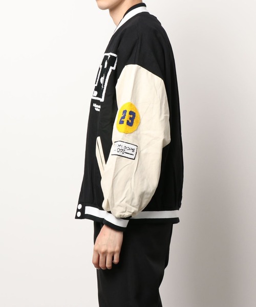 HOOK（フック）の「【HOOK】【新作】 アメカジ袖配色切り替えドッキングブルゾン ワッペン刺繍入り（スタジャン・メンズ・ブラック/レッド/グリーン・M/L/XL）」の6枚目の写真
