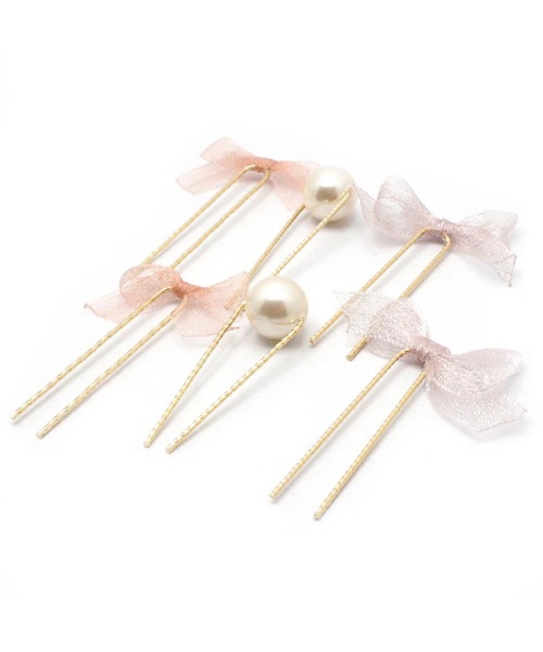 Zoule(ゾーラ)の「Zoule ゾーラ: mini fluffy ribbon ミニ ふわふわリボン Uピンセット(ヘアピン・レディース・ホワイト/ピンク/ゴールド/ブルー・FREE)」の1枚目の写真