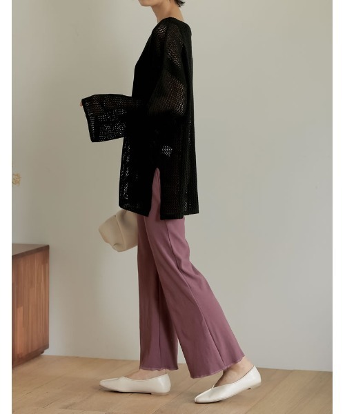 Re:EDIT(リエディ)の「透かし編みワイドスリーブメッシュニット(ニット/セーター・レディース・ブラック/オレンジ/カーキ/ベージュ・LARGE/MEDIUM)」の11枚目の写真