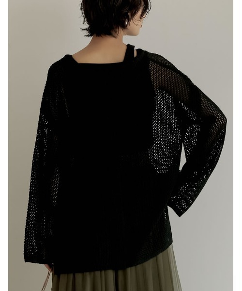 Re:EDIT(リエディ)の「透かし編みワイドスリーブメッシュニット(ニット/セーター・レディース・ブラック/オレンジ/カーキ/ベージュ・LARGE/MEDIUM)」の17枚目の写真