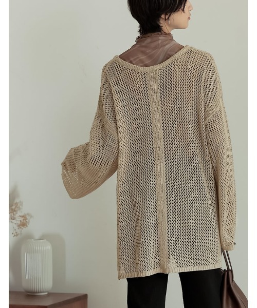 Re:EDIT(リエディ)の「透かし編みワイドスリーブメッシュニット(ニット/セーター・レディース・ブラック/オレンジ/カーキ/ベージュ・LARGE/MEDIUM)」の18枚目の写真