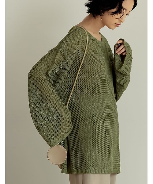 Re:EDIT(リエディ)の「透かし編みワイドスリーブメッシュニット(ニット/セーター・レディース・ブラック/オレンジ/カーキ/ベージュ・LARGE/MEDIUM)」の21枚目の写真