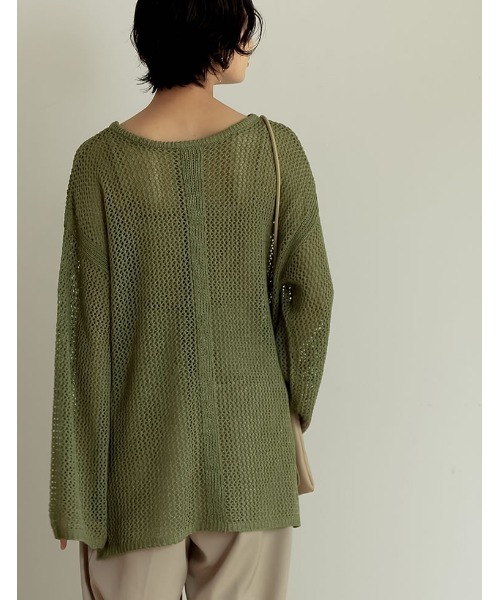 Re:EDIT(リエディ)の「透かし編みワイドスリーブメッシュニット(ニット/セーター・レディース・ブラック/オレンジ/カーキ/ベージュ・LARGE/MEDIUM)」の6枚目の写真