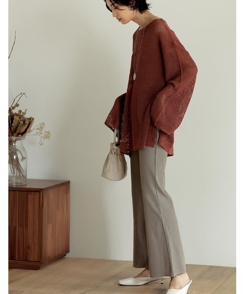 Re:EDIT(リエディ)の「透かし編みワイドスリーブメッシュニット(ニット/セーター・レディース・ブラック/オレンジ/カーキ/ベージュ・LARGE/MEDIUM)」の16枚目の写真