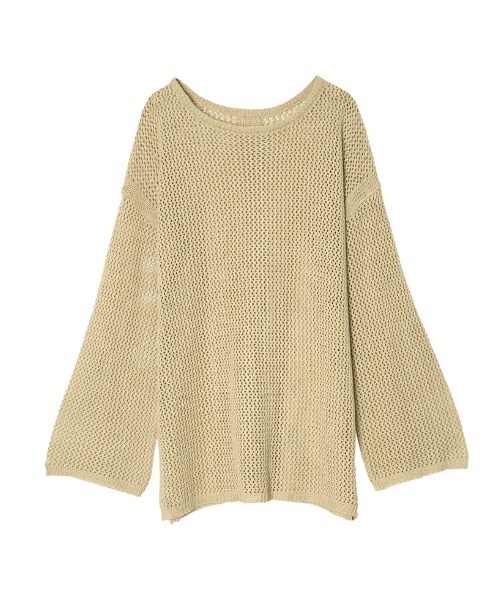 Re:EDIT(リエディ)の「透かし編みワイドスリーブメッシュニット(ニット/セーター・レディース・ブラック/オレンジ/カーキ/ベージュ・LARGE/MEDIUM)」の22枚目の写真