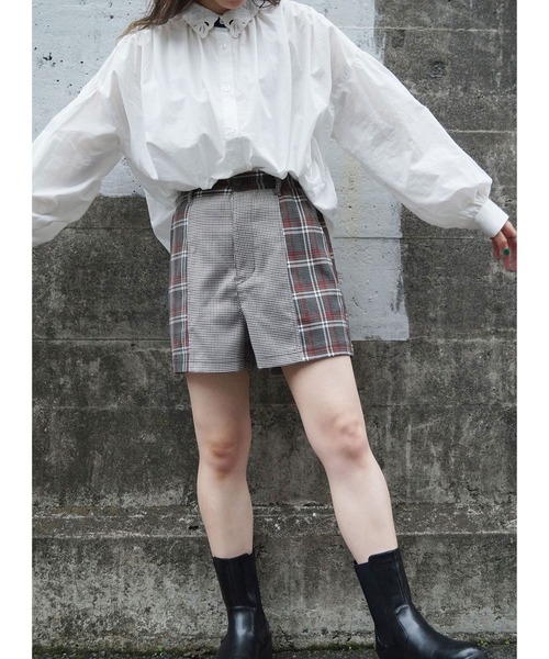 179/WG（イチナナキュウダブルジー）の「切り替えチェックショートパンツ（その他パンツ・レディース・ブラウン/グレー/グリーン・MEDIUM）」の2枚目の写真