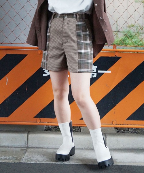 179/WG（イチナナキュウダブルジー）の「切り替えチェックショートパンツ（その他パンツ・レディース・ブラウン/グレー/グリーン・MEDIUM）」の3枚目の写真