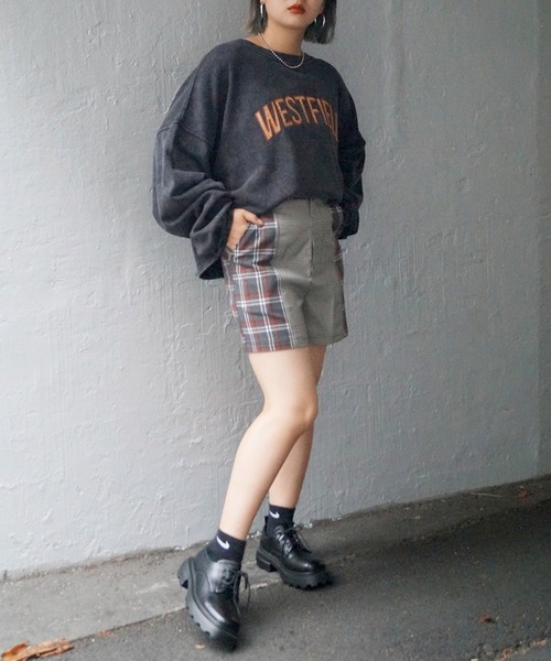 179/WG（イチナナキュウダブルジー）の「切り替えチェックショートパンツ（その他パンツ・レディース・ブラウン/グレー/グリーン・MEDIUM）」の7枚目の写真