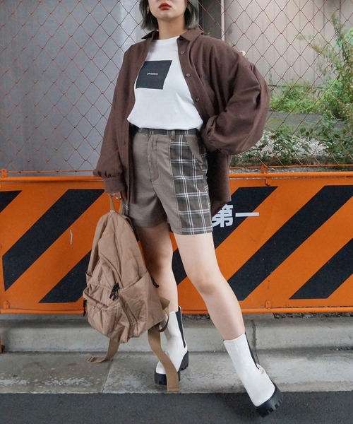179/WG（イチナナキュウダブルジー）の「切り替えチェックショートパンツ（その他パンツ・レディース・ブラウン/グレー/グリーン・MEDIUM）」の9枚目の写真