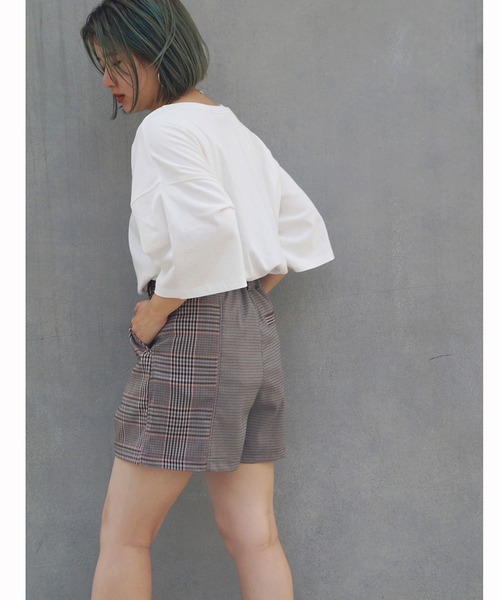 179/WG（イチナナキュウダブルジー）の「切り替えチェックショートパンツ（その他パンツ・レディース・ブラウン/グレー/グリーン・MEDIUM）」の4枚目の写真