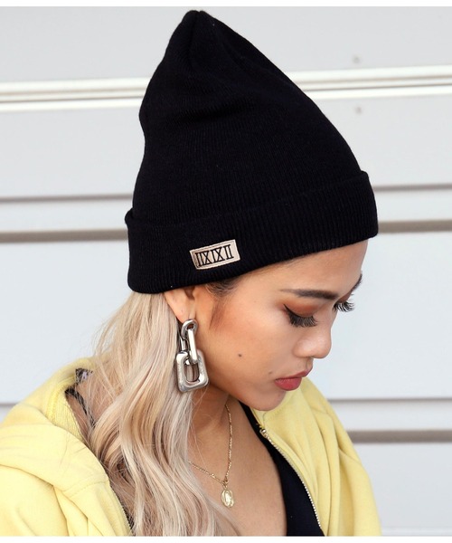 ANAP（アナップ）の「BOXロゴ刺繍ビーニー（ニットキャップ/ビーニー・レディース・ベージュ/ブラック・FREE）」の2枚目の写真