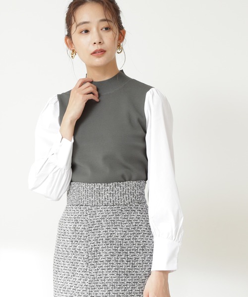 N.(N. Natural Beauty Basic)(エヌエヌナチュラルビューティーベーシック)の「◆総針長袖ドッキングニット(ニット/セーター・レディース・ブラック/ベージュ/グリーン・MEDIUM)」の3枚目の写真