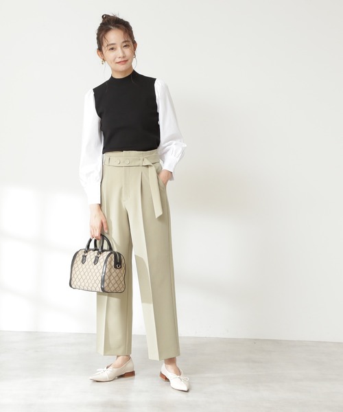 N.(N. Natural Beauty Basic)(エヌエヌナチュラルビューティーベーシック)の「◆総針長袖ドッキングニット(ニット/セーター・レディース・ブラック/ベージュ/グリーン・MEDIUM)」の6枚目の写真