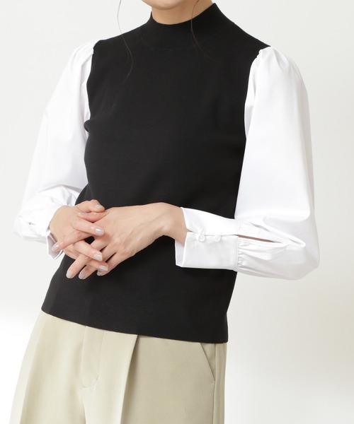 N.(N. Natural Beauty Basic)(エヌエヌナチュラルビューティーベーシック)の「◆総針長袖ドッキングニット(ニット/セーター・レディース・ブラック/ベージュ/グリーン・MEDIUM)」の13枚目の写真