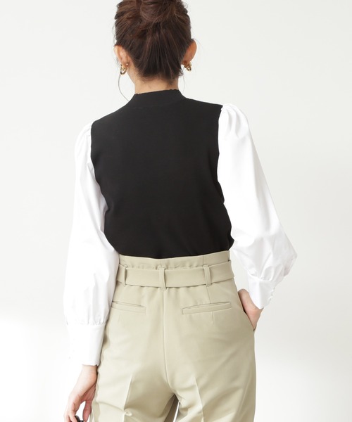 N.(N. Natural Beauty Basic)(エヌエヌナチュラルビューティーベーシック)の「◆総針長袖ドッキングニット(ニット/セーター・レディース・ブラック/ベージュ/グリーン・MEDIUM)」の10枚目の写真