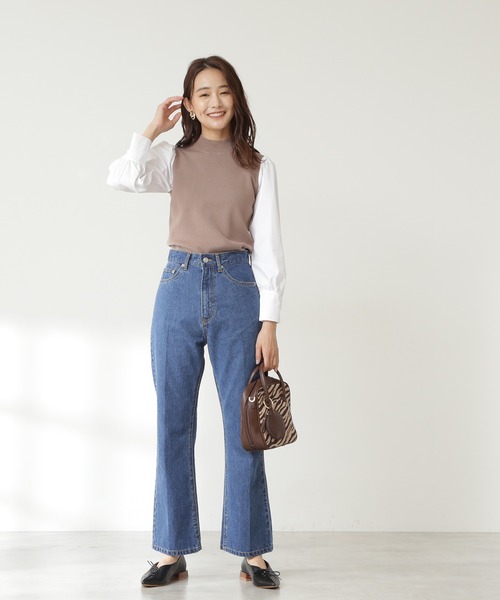 N.(N. Natural Beauty Basic)(エヌエヌナチュラルビューティーベーシック)の「◆総針長袖ドッキングニット(ニット/セーター・レディース・ブラック/ベージュ/グリーン・MEDIUM)」の5枚目の写真