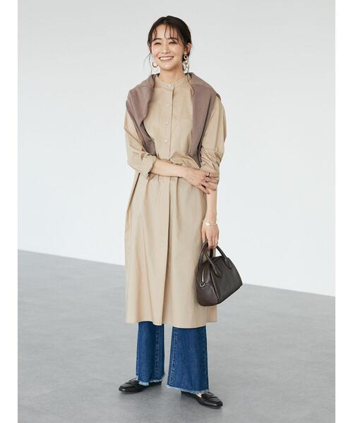 CRAFT STANDARD BOUTIQUE（クラフトスタンダードブティック）の「バンドカラーヘンリーネックワンピース　＊（シャツワンピース・レディース・ブラック/オフホワイト/モカ・FREE）」の9枚目の写真