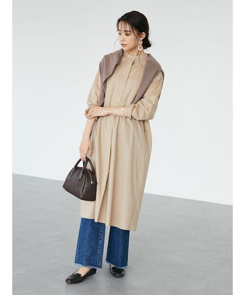 CRAFT STANDARD BOUTIQUE（クラフトスタンダードブティック）の「バンドカラーヘンリーネックワンピース　＊（シャツワンピース・レディース・ブラック/オフホワイト/モカ・FREE）」の10枚目の写真