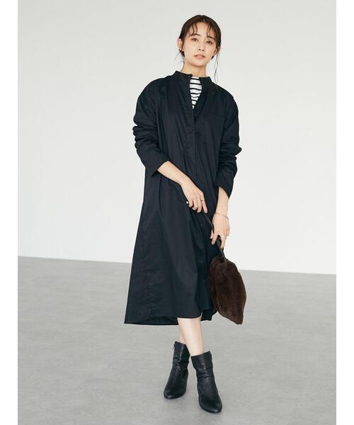 CRAFT STANDARD BOUTIQUE（クラフトスタンダードブティック）の「バンドカラーヘンリーネックワンピース　＊（シャツワンピース・レディース・ブラック/オフホワイト/モカ・FREE）」の14枚目の写真