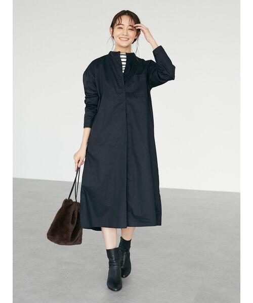CRAFT STANDARD BOUTIQUE（クラフトスタンダードブティック）の「バンドカラーヘンリーネックワンピース　＊（シャツワンピース・レディース・ブラック/オフホワイト/モカ・FREE）」の15枚目の写真