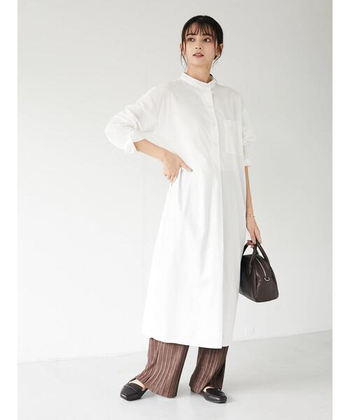 CRAFT STANDARD BOUTIQUE（クラフトスタンダードブティック）の「バンドカラーヘンリーネックワンピース　＊（シャツワンピース・レディース・ブラック/オフホワイト/モカ・FREE）」の17枚目の写真