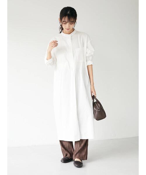 CRAFT STANDARD BOUTIQUE（クラフトスタンダードブティック）の「バンドカラーヘンリーネックワンピース　＊（シャツワンピース・レディース・ブラック/オフホワイト/モカ・FREE）」の18枚目の写真