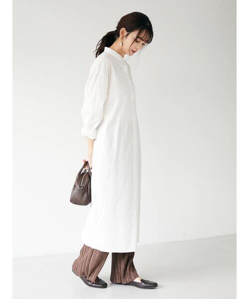 CRAFT STANDARD BOUTIQUE（クラフトスタンダードブティック）の「バンドカラーヘンリーネックワンピース　＊（シャツワンピース・レディース・ブラック/オフホワイト/モカ・FREE）」の19枚目の写真