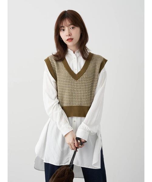 earth music&ecology（アースミュージックアンドエコロジー）の「ショートジャガードニットベスト ＊（ベスト・レディース・ブラウン/カーキ・FREE）」の4枚目の写真