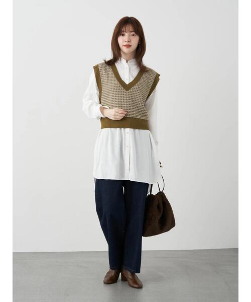 earth music&ecology（アースミュージックアンドエコロジー）の「ショートジャガードニットベスト ＊（ベスト・レディース・ブラウン/カーキ・FREE）」の12枚目の写真