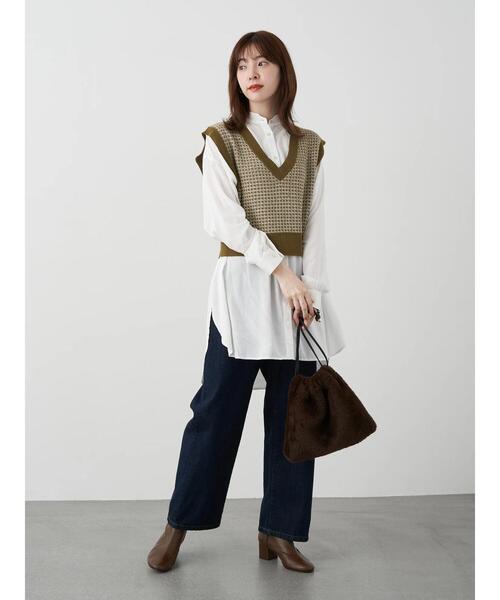 earth music&ecology（アースミュージックアンドエコロジー）の「ショートジャガードニットベスト ＊（ベスト・レディース・ブラウン/カーキ・FREE）」の13枚目の写真