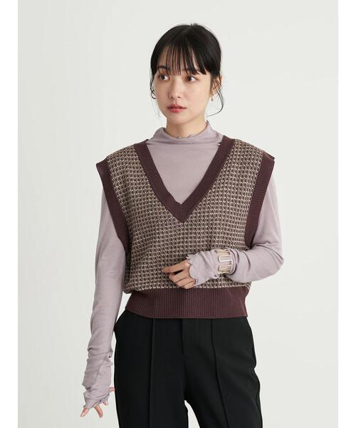 earth music&ecology（アースミュージックアンドエコロジー）の「ショートジャガードニットベスト ＊（ベスト・レディース・ブラウン/カーキ・FREE）」の15枚目の写真