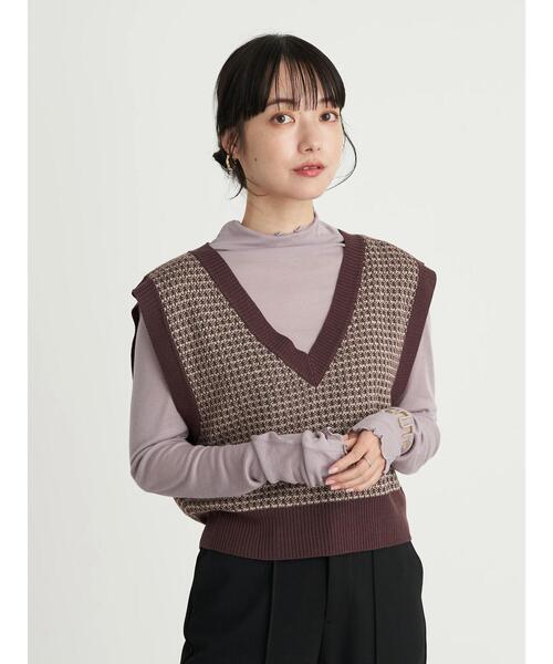 earth music&ecology（アースミュージックアンドエコロジー）の「ショートジャガードニットベスト ＊（ベスト・レディース・ブラウン/カーキ・FREE）」の16枚目の写真