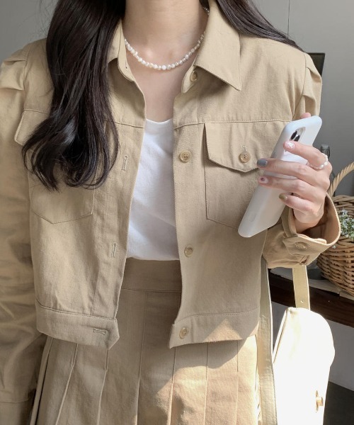 mood for a day(ムードフォーアデイ)の「precious jacket / クロップドパフジャケット(セットアップ・レディース・ベージュ・FREE)」の2枚目の写真