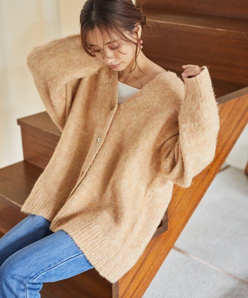 mysty woman（ミスティウーマン）の「メランジシャギーカラーカーディガン 239014（カーディガン/ボレロ・レディース・ライトグレー/グレイッシュブルー/ライトオレンジ系/イエロー/ピンク系・FREE）」の5枚目の写真