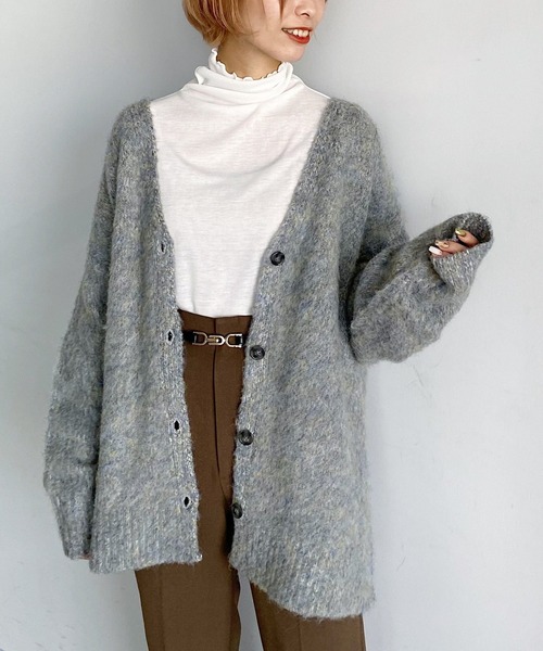 mysty woman（ミスティウーマン）の「メランジシャギーカラーカーディガン 239014（カーディガン/ボレロ・レディース・ライトグレー/グレイッシュブルー/ライトオレンジ系/イエロー/ピンク系・FREE）」の3枚目の写真