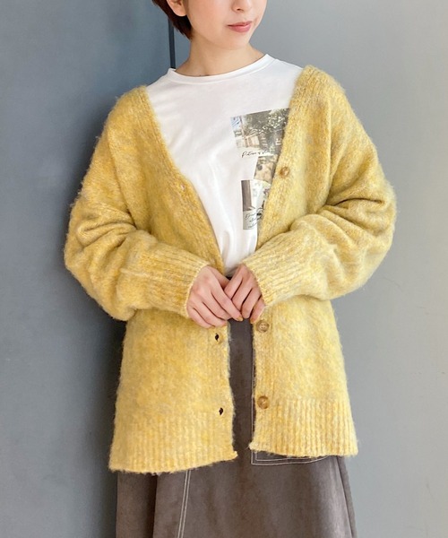 mysty woman（ミスティウーマン）の「メランジシャギーカラーカーディガン 239014（カーディガン/ボレロ・レディース・ライトグレー/グレイッシュブルー/ライトオレンジ系/イエロー/ピンク系・FREE）」の4枚目の写真