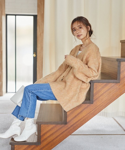 mysty woman（ミスティウーマン）の「メランジシャギーカラーカーディガン 239014（カーディガン/ボレロ・レディース・ライトグレー/グレイッシュブルー/ライトオレンジ系/イエロー/ピンク系・FREE）」の16枚目の写真