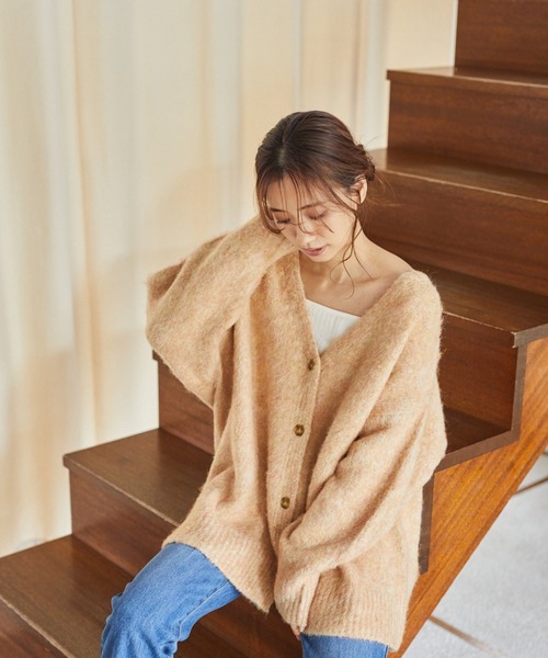 mysty woman（ミスティウーマン）の「メランジシャギーカラーカーディガン 239014（カーディガン/ボレロ・レディース・ライトグレー/グレイッシュブルー/ライトオレンジ系/イエロー/ピンク系・FREE）」の13枚目の写真