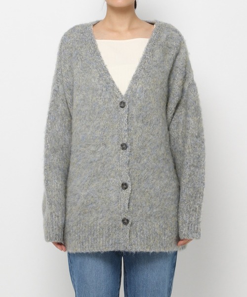 mysty woman（ミスティウーマン）の「メランジシャギーカラーカーディガン 239014（カーディガン/ボレロ・レディース・ライトグレー/グレイッシュブルー/ライトオレンジ系/イエロー/ピンク系・FREE）」の6枚目の写真