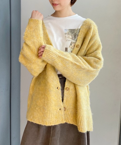 mysty woman（ミスティウーマン）の「メランジシャギーカラーカーディガン 239014（カーディガン/ボレロ・レディース・ライトグレー/グレイッシュブルー/ライトオレンジ系/イエロー/ピンク系・FREE）」の21枚目の写真