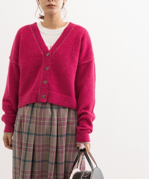 POU DOU DOU(プードゥドゥ)の「カラーショートニットカーディガン(カーディガン/ボレロ・レディース・ネイビー/ピンク/キナリ/オレンジ/ブルー・3)」の4枚目の写真