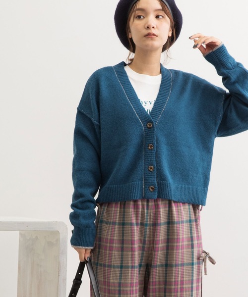 POU DOU DOU(プードゥドゥ)の「カラーショートニットカーディガン(カーディガン/ボレロ・レディース・ネイビー/ピンク/キナリ/オレンジ/ブルー・3)」の3枚目の写真