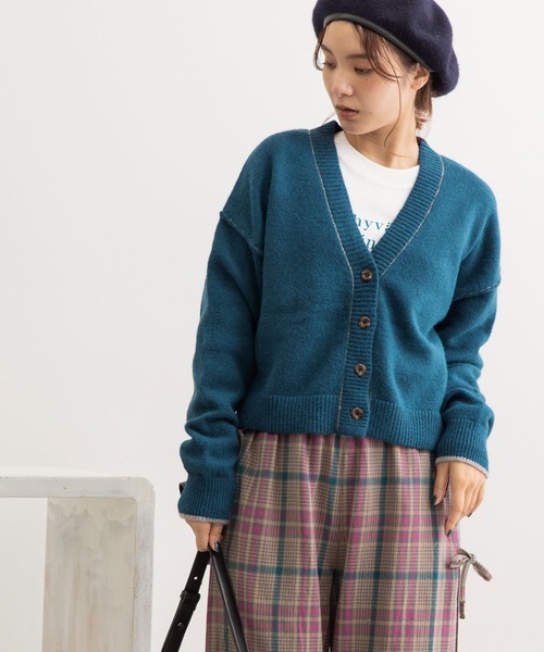 POU DOU DOU(プードゥドゥ)の「カラーショートニットカーディガン(カーディガン/ボレロ・レディース・ネイビー/ピンク/キナリ/オレンジ/ブルー・3)」の6枚目の写真