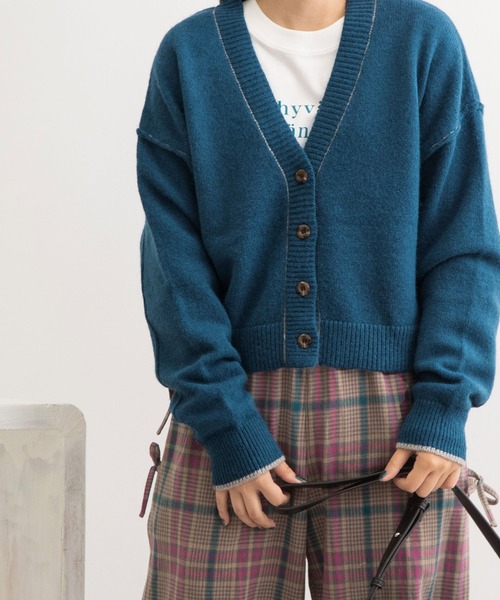 POU DOU DOU(プードゥドゥ)の「カラーショートニットカーディガン(カーディガン/ボレロ・レディース・ネイビー/ピンク/キナリ/オレンジ/ブルー・3)」の8枚目の写真