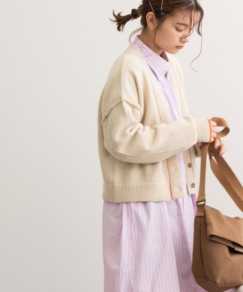 POU DOU DOU(プードゥドゥ)の「カラーショートニットカーディガン(カーディガン/ボレロ・レディース・ネイビー/ピンク/キナリ/オレンジ/ブルー・3)」の13枚目の写真