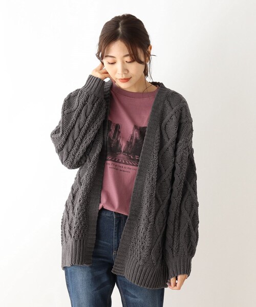 SHOO・LA・RUE（シューラルー）の「◆ざっくりモールケーブルカーディガン（カーディガン/ボレロ・レディース・オリーブ/アイボリー/ブラウン系その他/グレー系その他・00）」の6枚目の写真