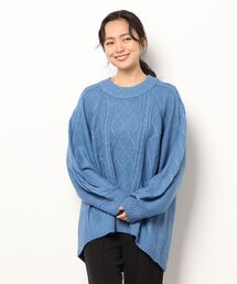 【C-FORT POINT】抗ピル加工で毛玉のできにくい ウォッシャブル アラン柄クルーネックセーター