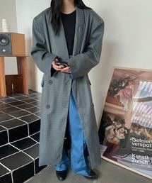 オーバーショルダーレトロチェックロングコート