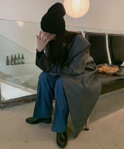 me+em select(ミームセレクト)の「オーバーショルダーレトロチェックロングコート(チェスターコート・レディース・ブラウン/グリーン/イエロー/ブルー・FREE)」の14枚目の写真